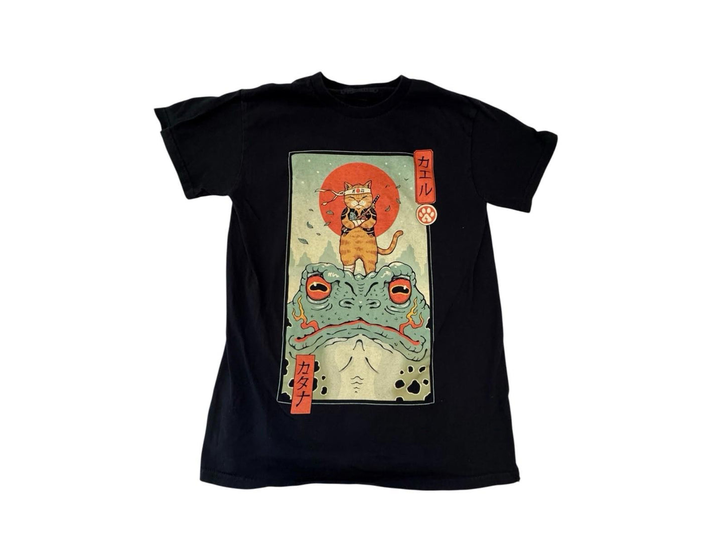 Threadless Vincent Trinidad Men's Small Black Cat Frog Short Sleeve T-Shirt