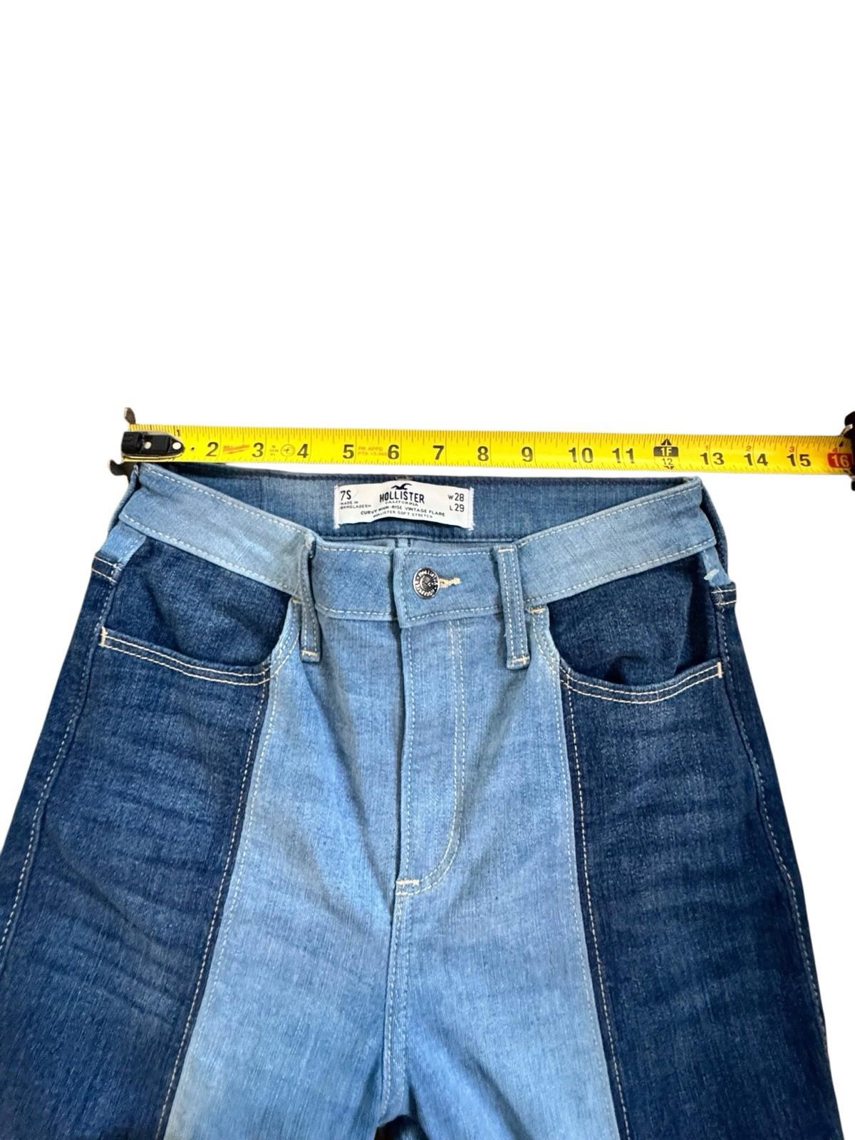 Hollister Two Tone Blue Bell Bottom Curvy High Rise Vintage Flair Leg Jeans 28