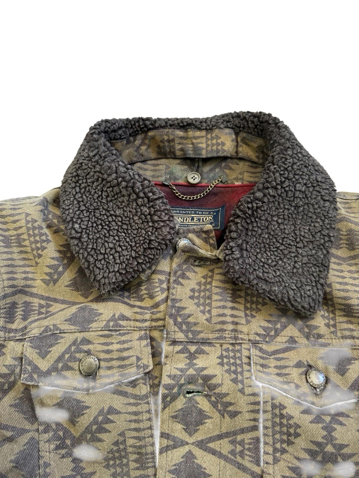 1980s Pendleton Brown Aztec Western Cotton Denim Jean Jacket Removable Collar M