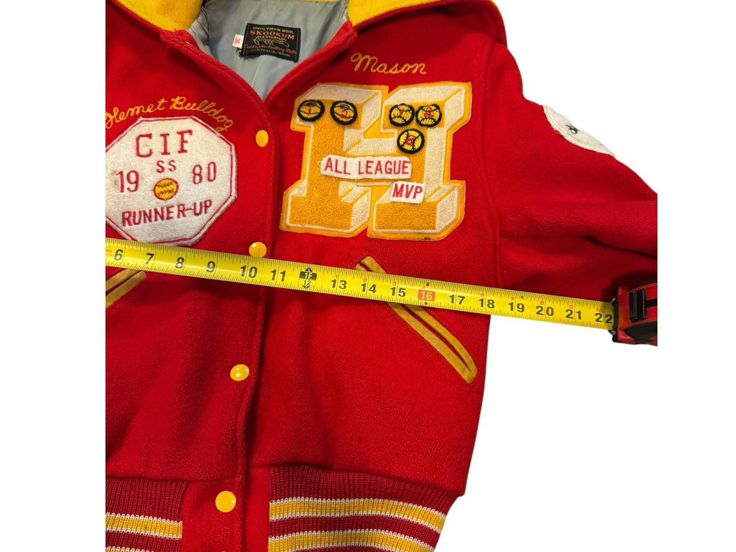 Vintage Skookum Women's Wool Red Yellow Softball JV Varsity Jacket Halloween