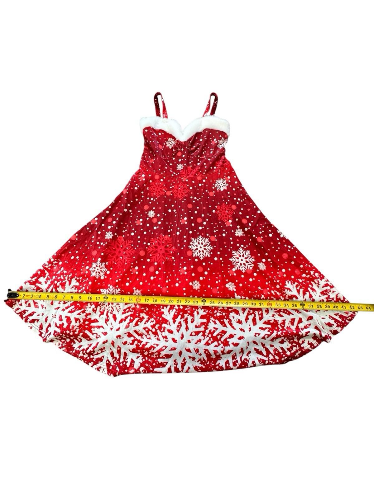 Chic Me Christmas Strap Dress Red Snowflake Stretch Faux Fur Sexy Mrs Claus Drag
