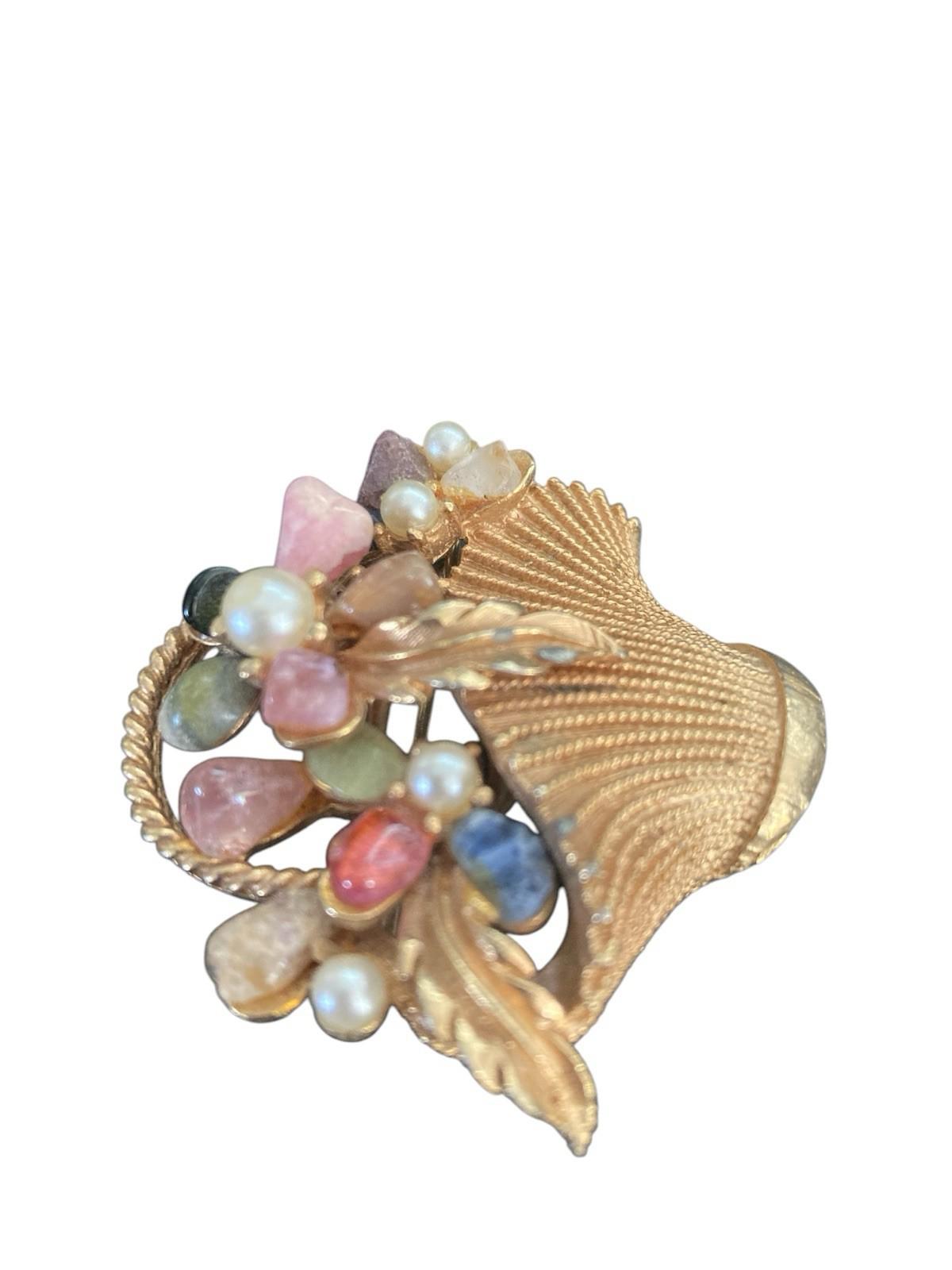 Carr Brooch Basket of Flowers Multi-Gem Pin Amethyst Pink Quartz Rhodochrosite +