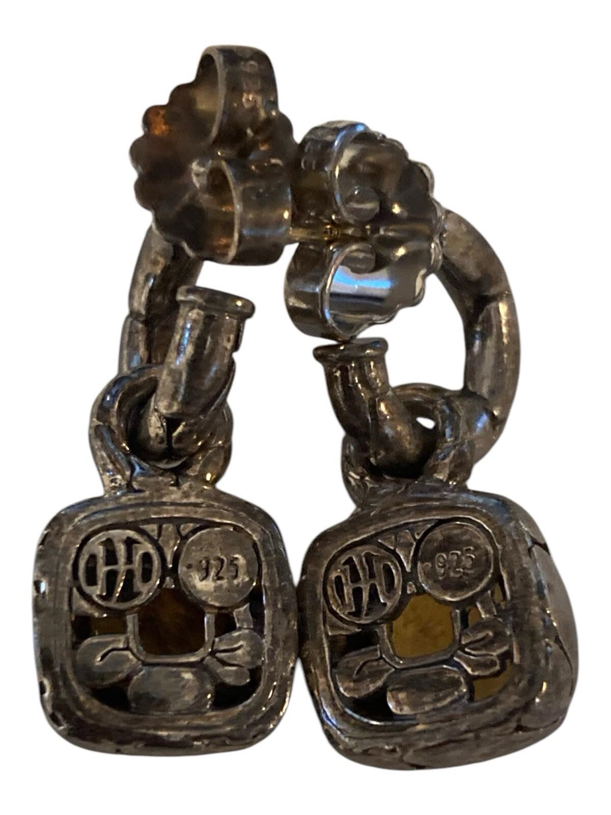 John Hardy Sterling Silver Citrine Hoop Dot Drop Earrings
