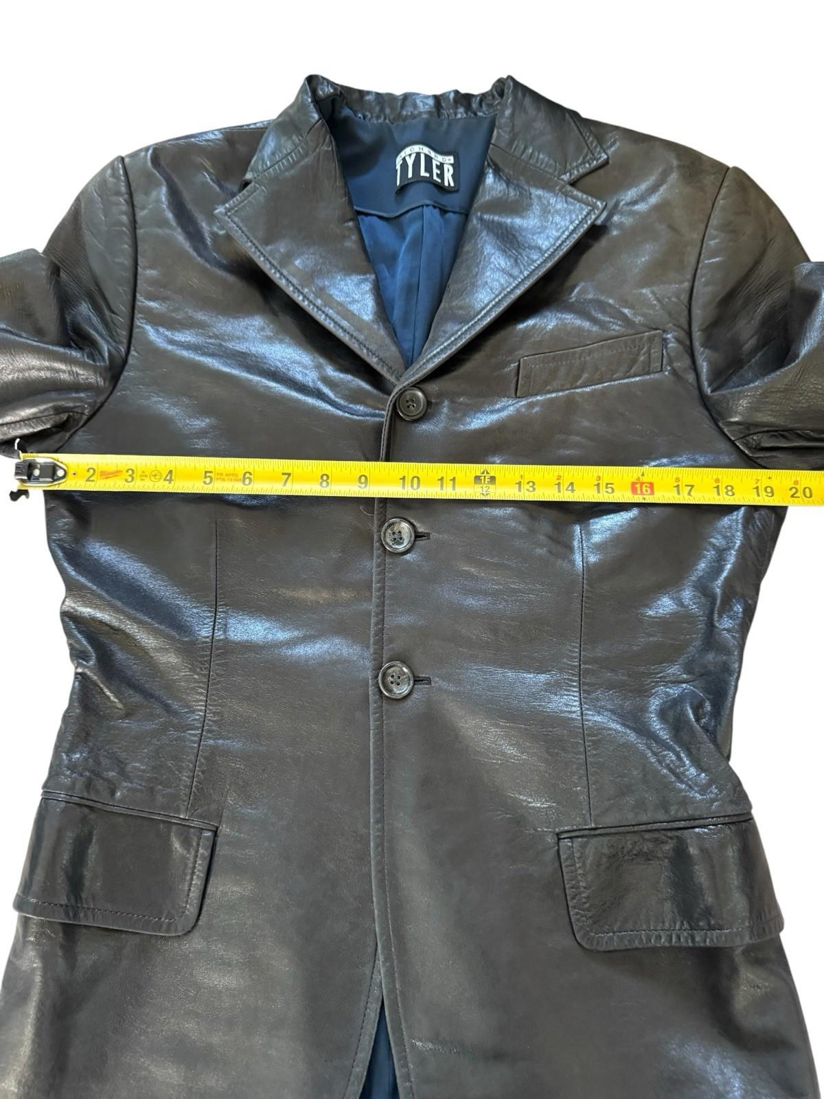 Richard Tyler Couture Black Three Button Leather Jacket Coat Size S/M