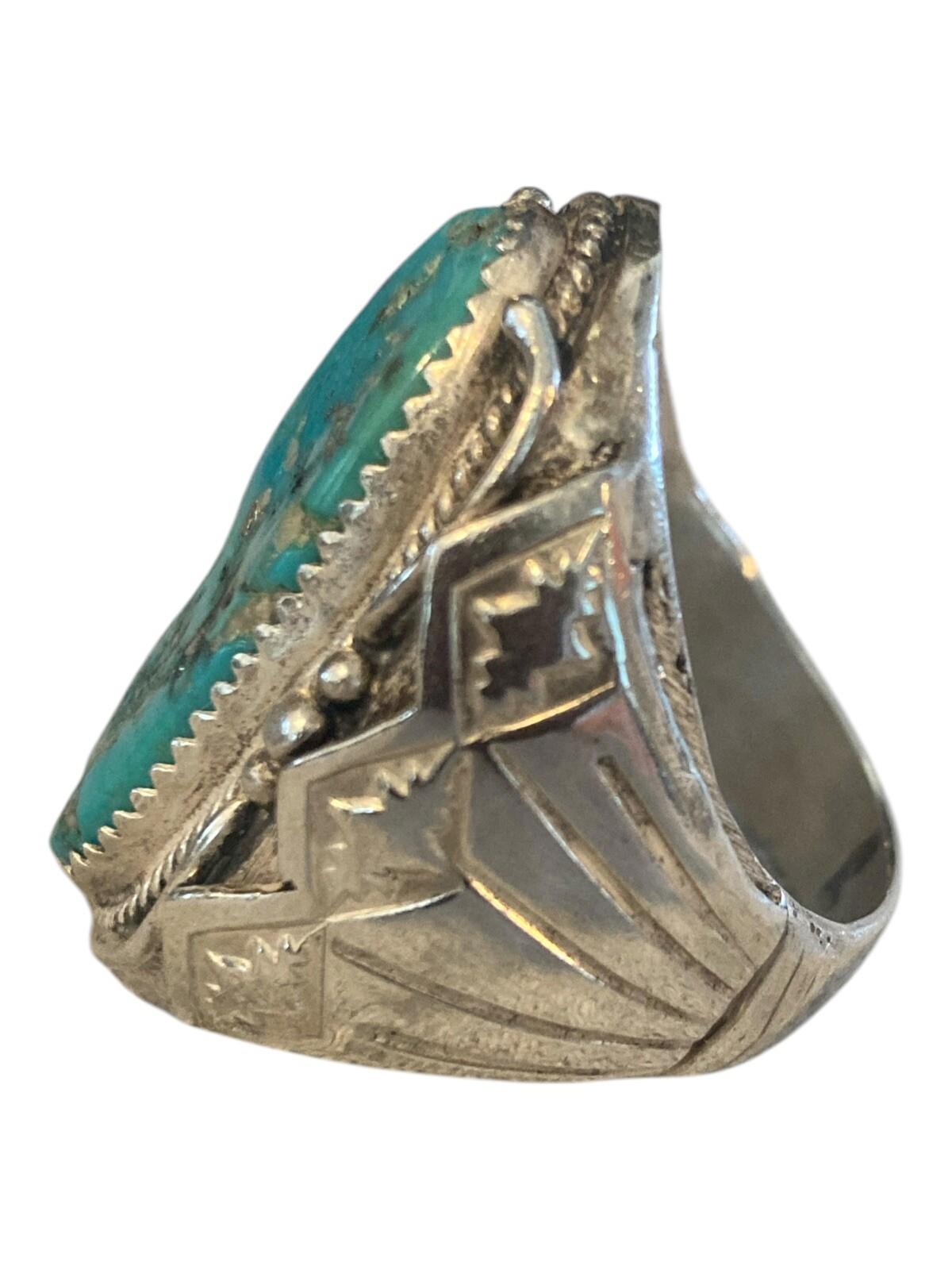 Native American Navajo Richard Begay Sterling Silver Turquoise Ring 10.25