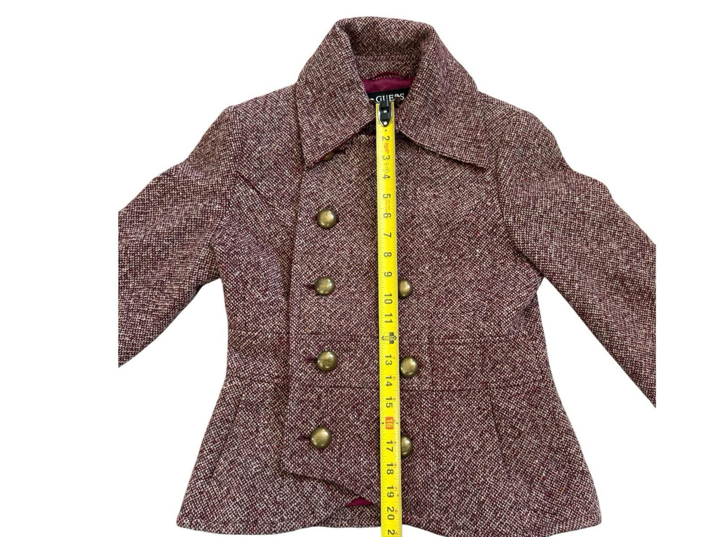 Vintage GUESS Tweed Wool Coat With Brass Buttons Velvet Lining Medium