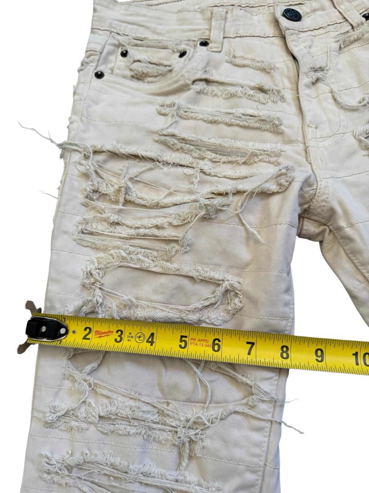 Taker Jeans Destroyed Frayed Front and Back Cream Color Size 30x38