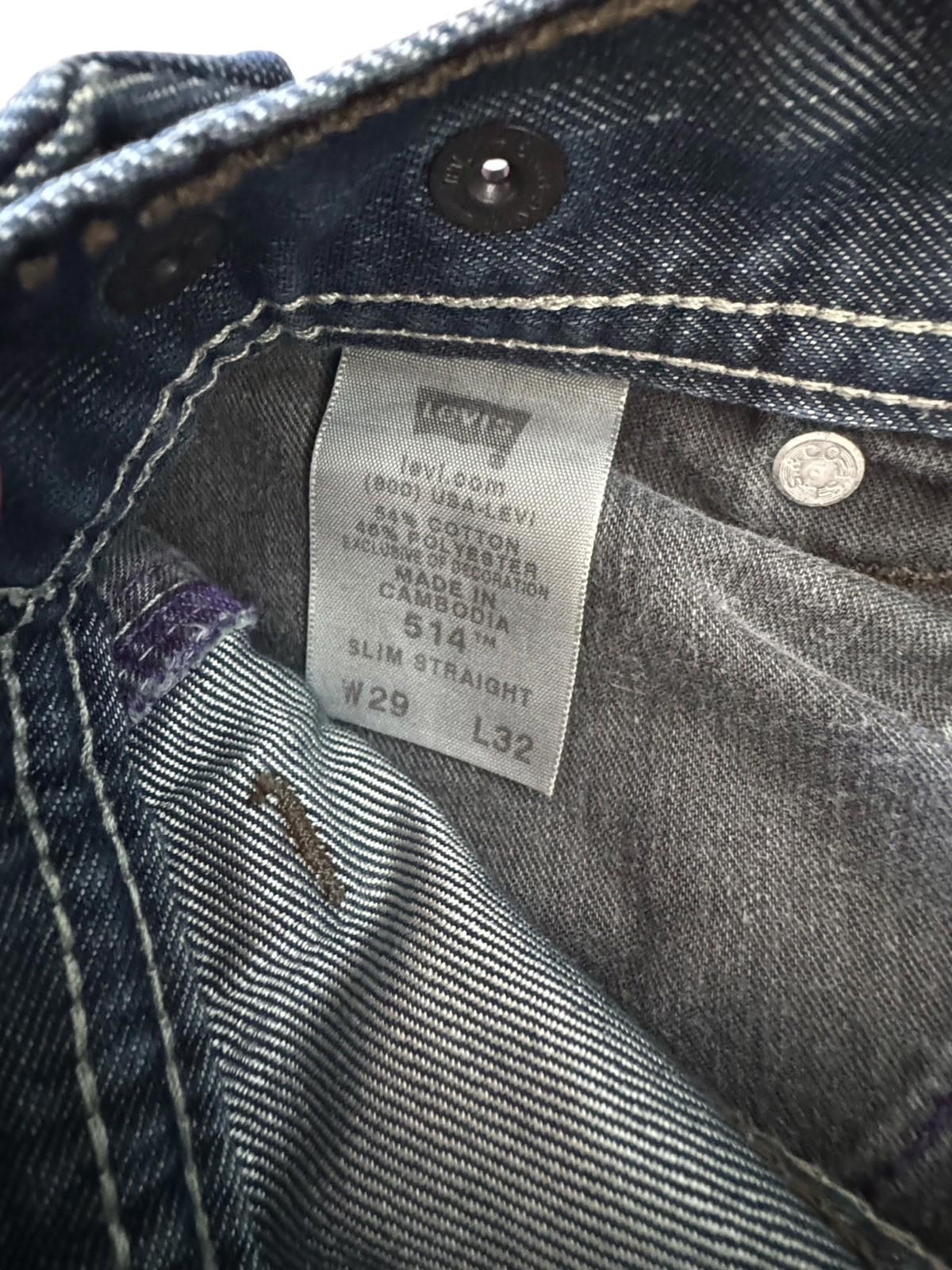 Levis 514 Slim Straight 29/32 Jeans Zippered Pockets Purple Stitching