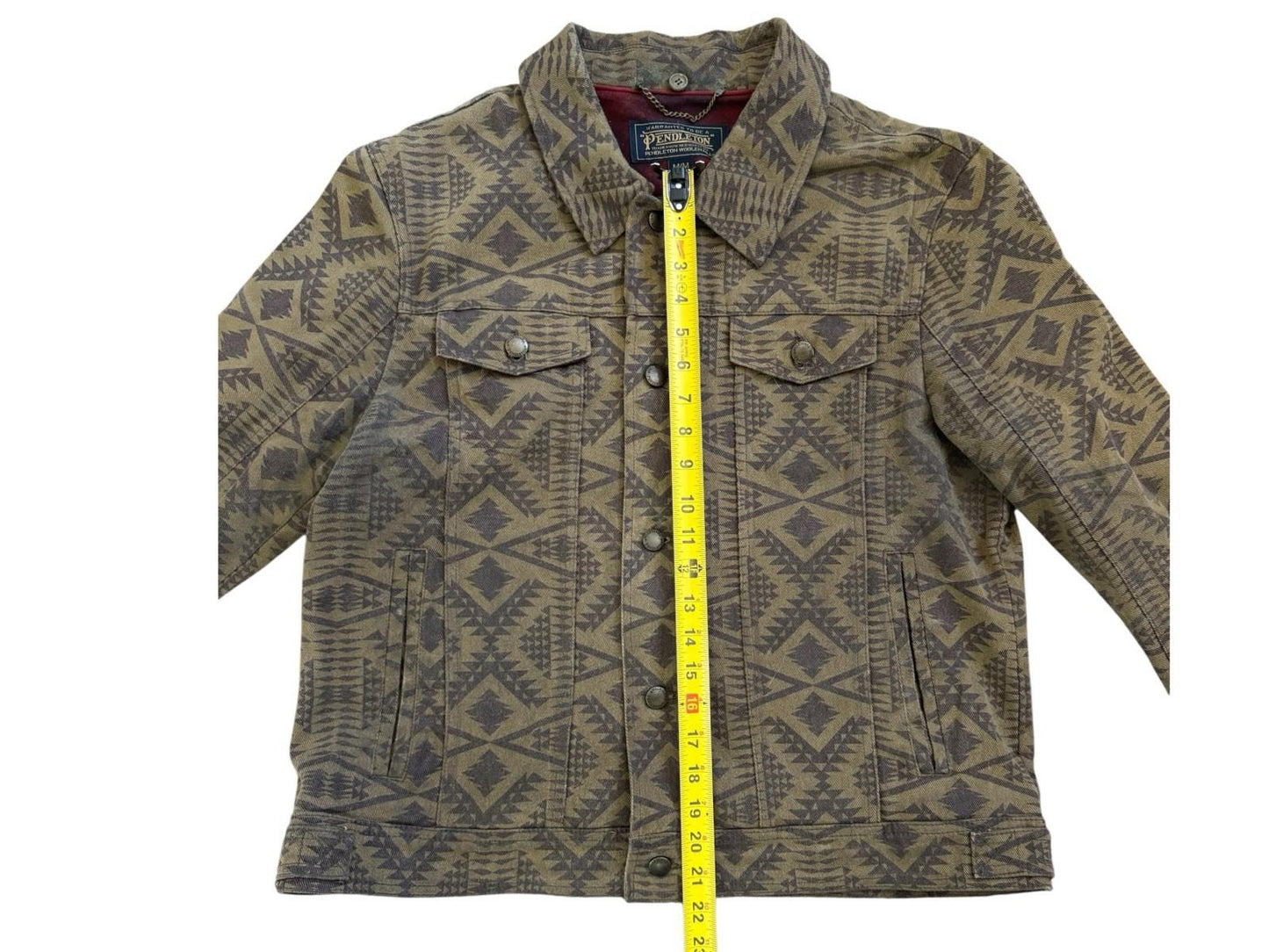 1980s Pendleton Brown Aztec Western Cotton Denim Jean Jacket Removable Collar M
