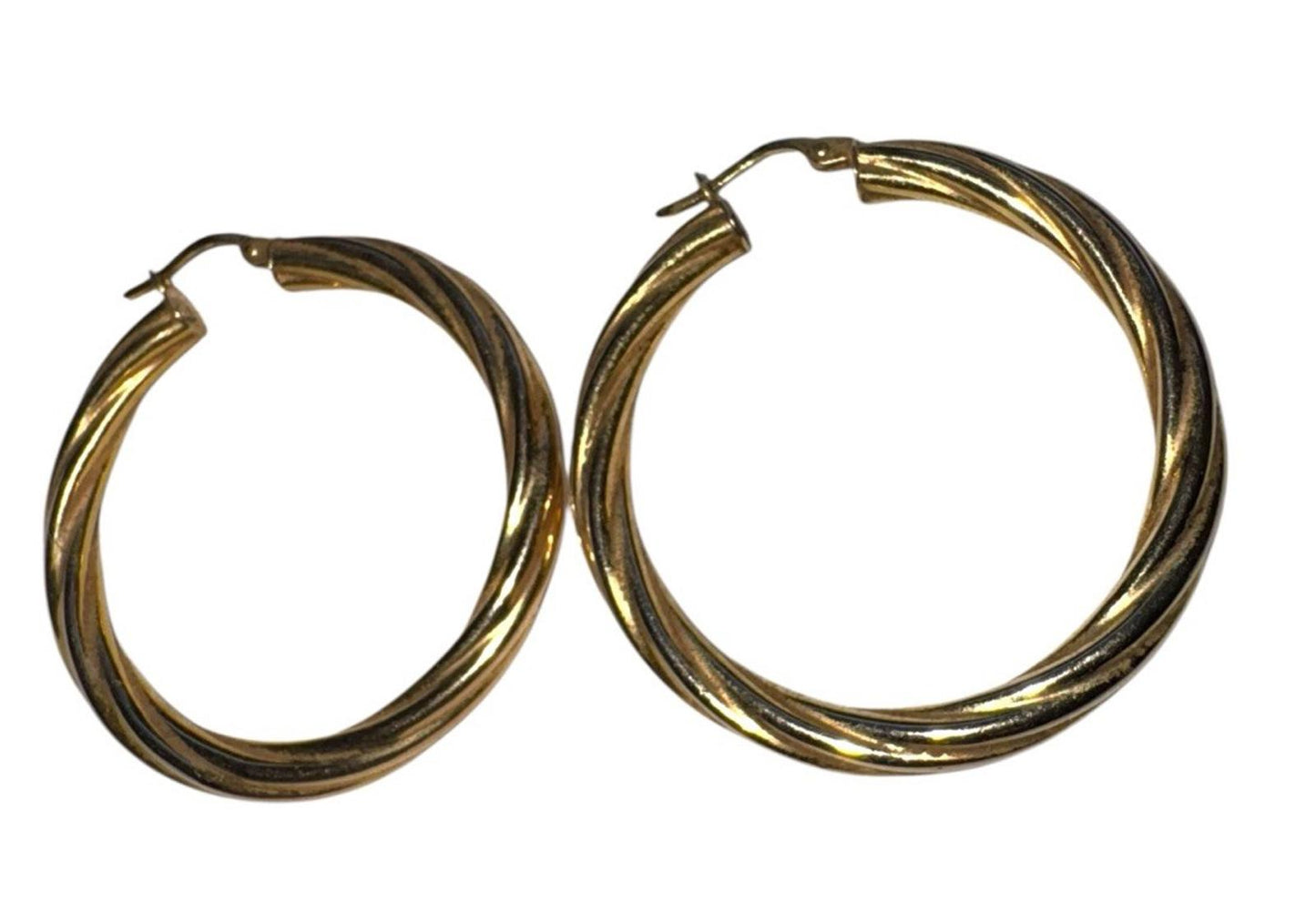 14k Gold Ornate Twist Patterned Hoop Earrings Italy 4.66g