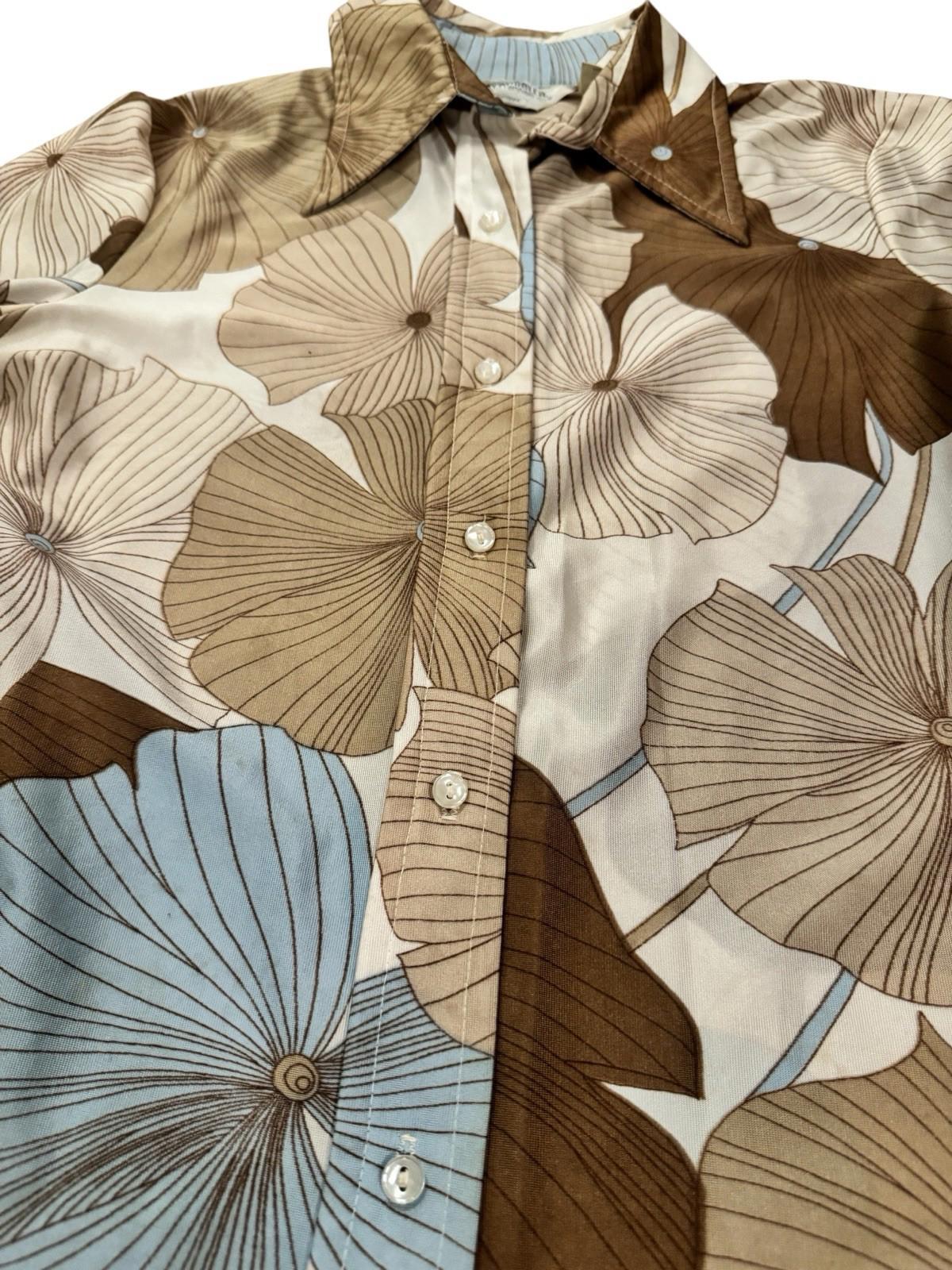 1970s Vintage Nylon Floral Disco Shirt Halloween or Everyday Wear