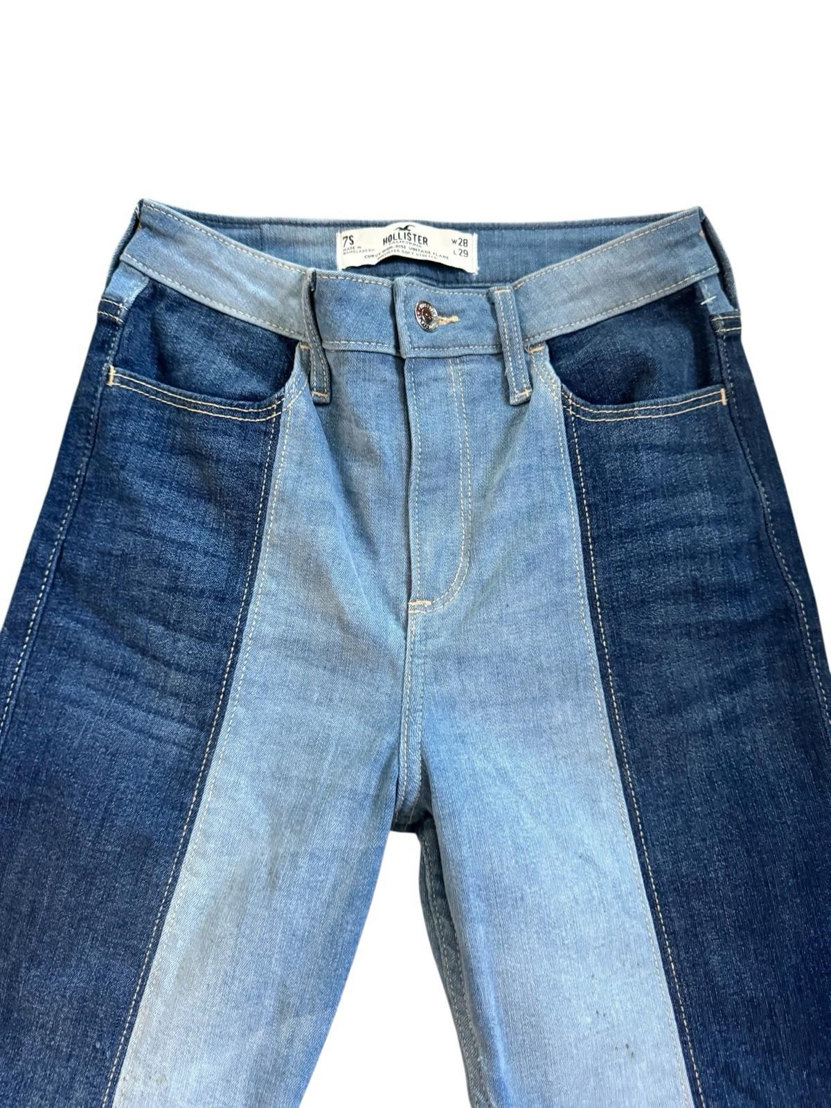 Hollister Two Tone Blue Bell Bottom Curvy High Rise Vintage Flair Leg Jeans 28