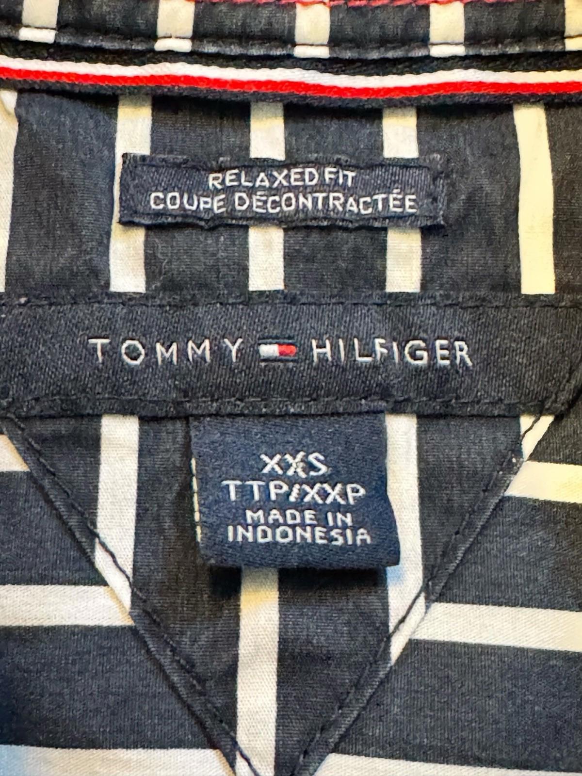 Tommy Hilfiger H Logo Blue Striped Button Down Men's Shirt Size XXS