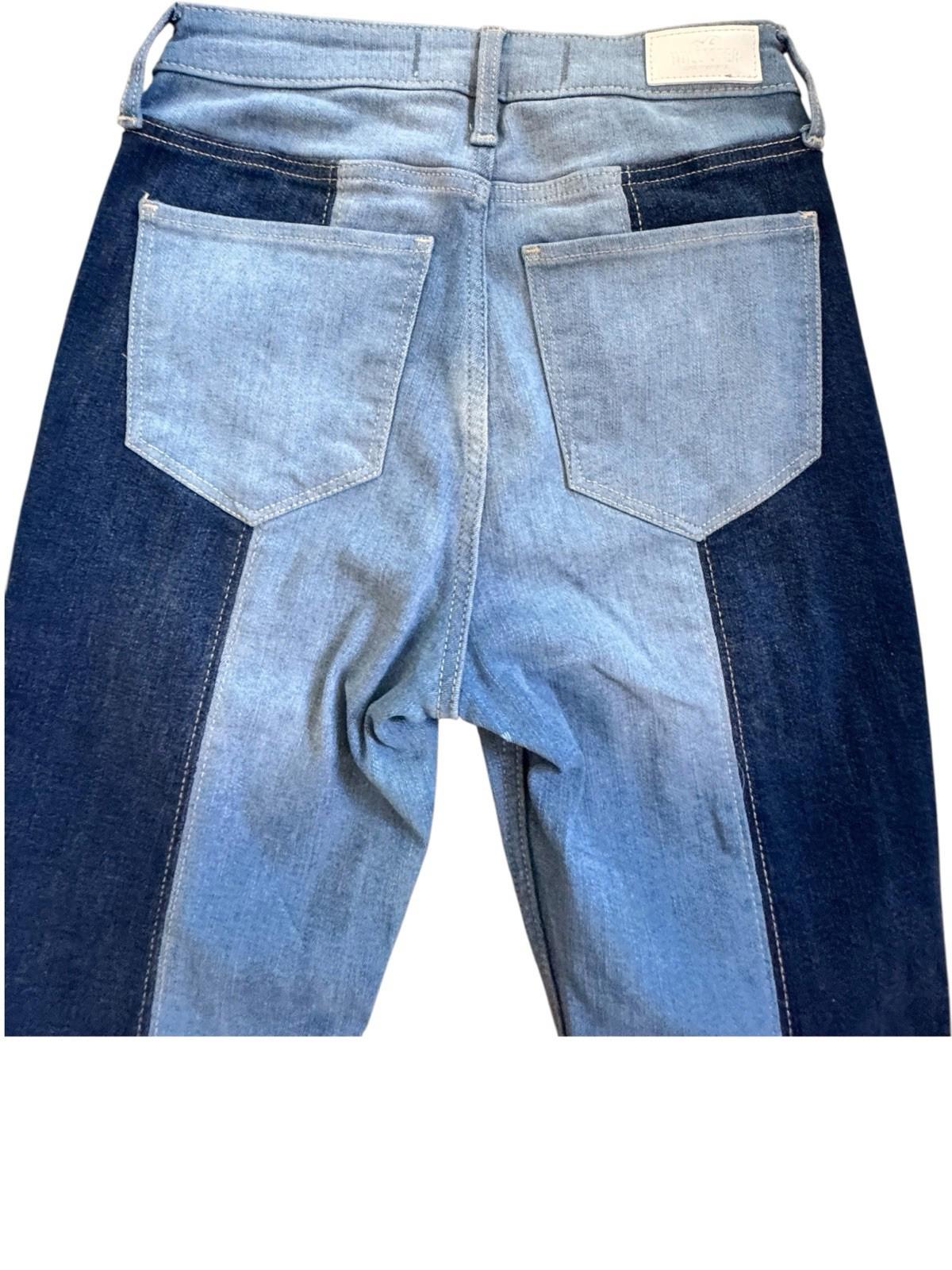 Hollister Two Tone Blue Bell Bottom Curvy High Rise Vintage Flair Leg Jeans 28