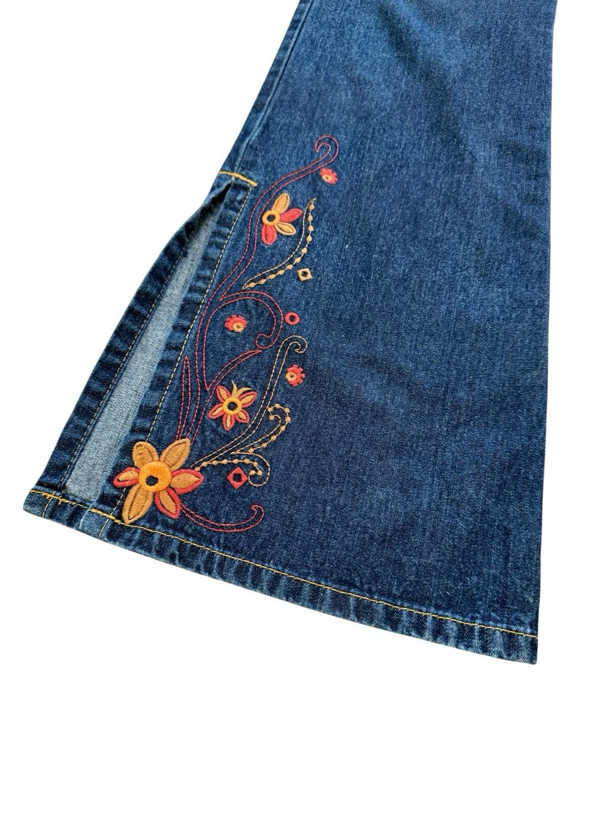 Vintage Jordache Flower Power Split Bell Bottom Jeans Hippie Rock Joplin 7/8