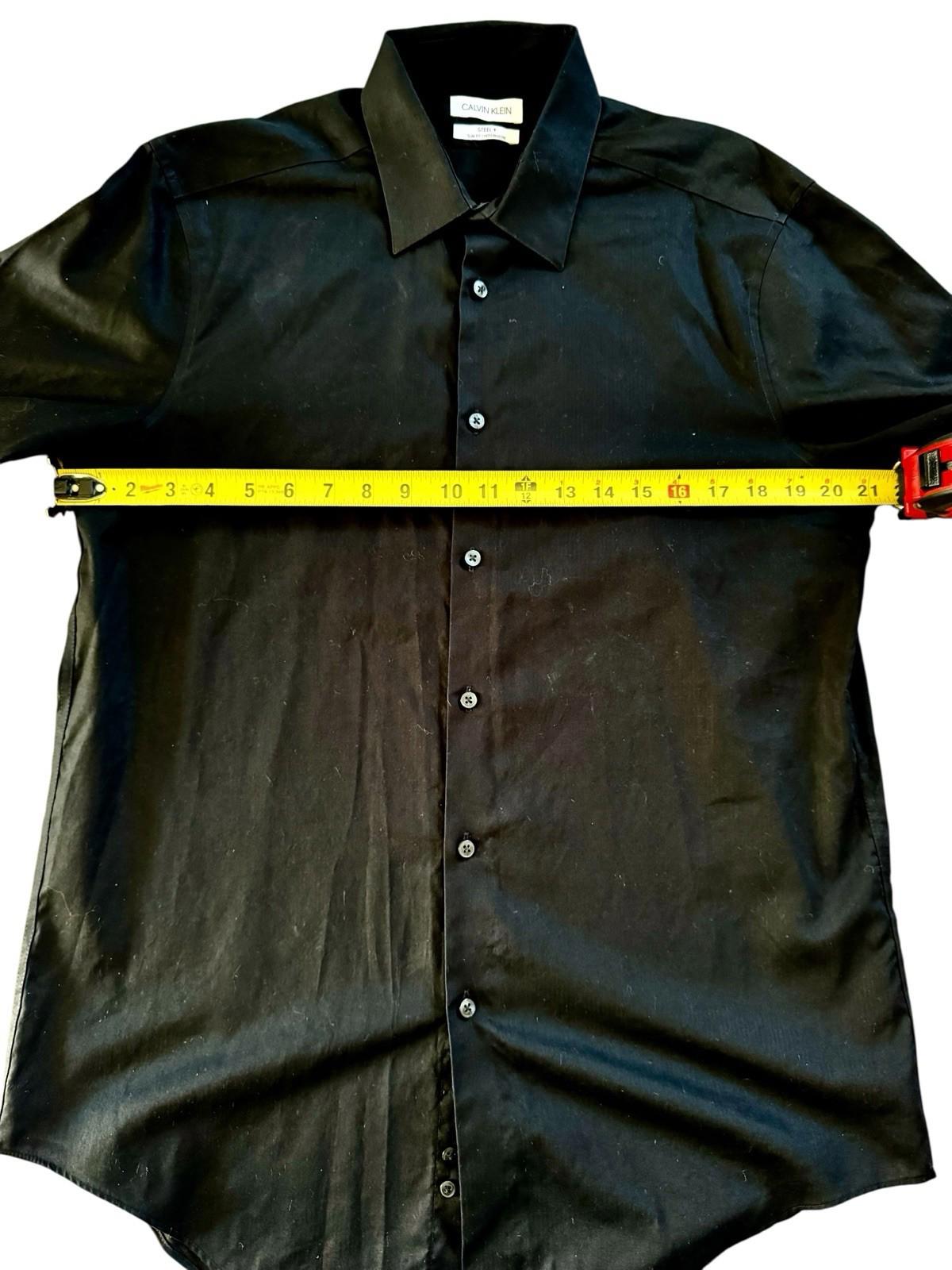 Calvin Klein Steel + Black Herringbone Men's Button Down Shirt 16 Slim Fit 34/35