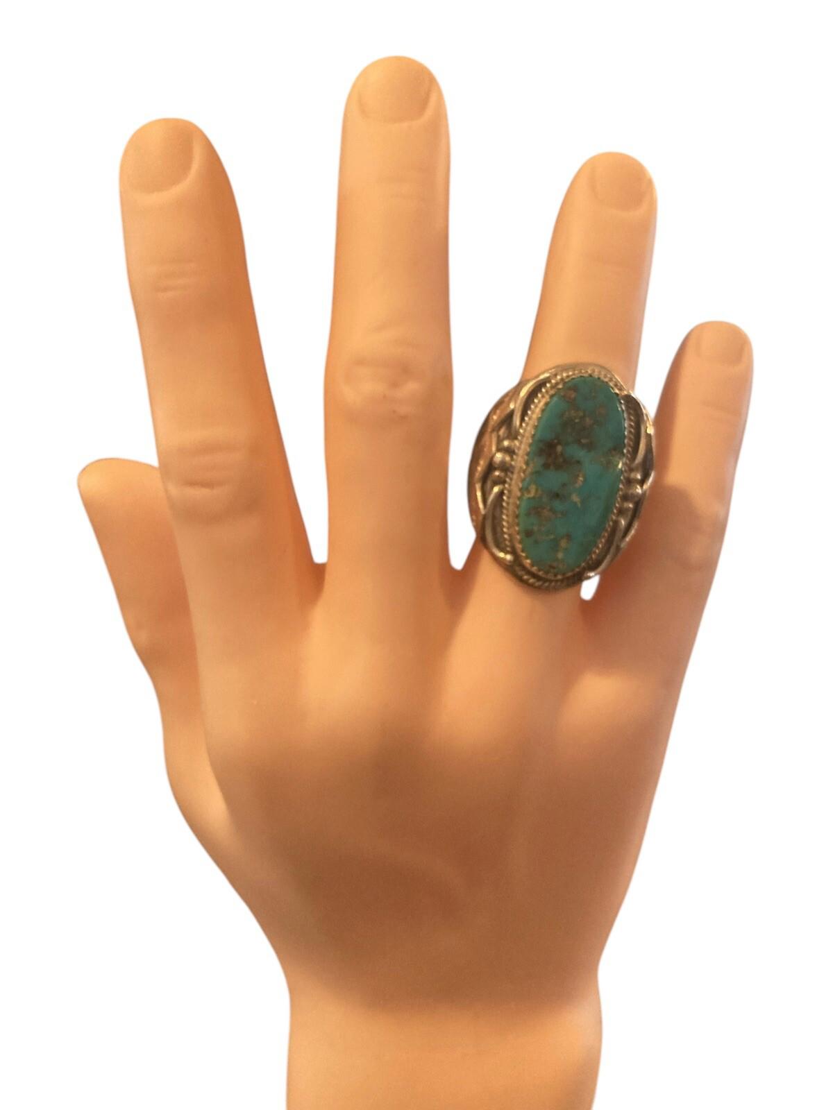 Native American Navajo Richard Begay Sterling Silver Turquoise Ring 10.25
