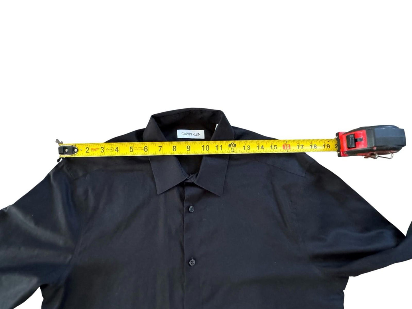 Calvin Klein Steel + Black Herringbone Men's Button Down Shirt 16 Slim Fit 34/35
