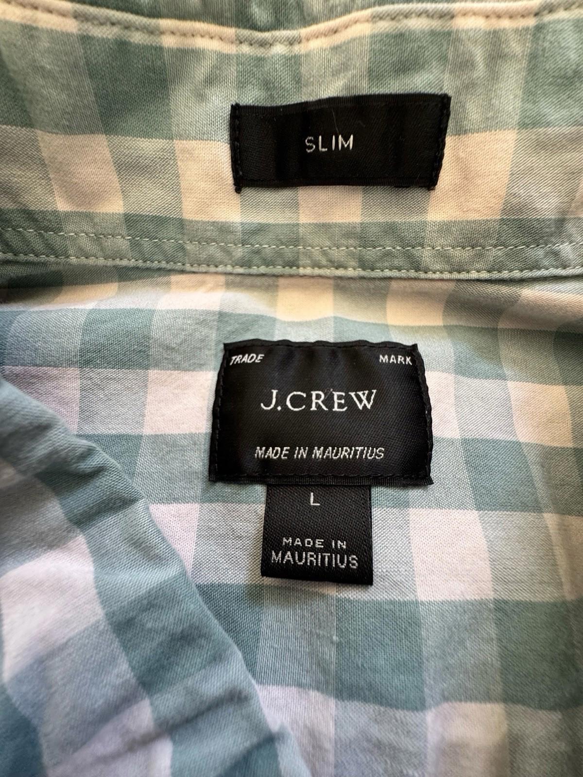 J Crew Slim Teal Turquoise Men's Short Sleeve Checkered Button Down Shirt Large