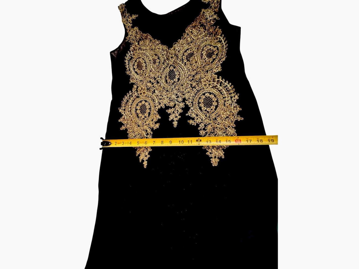 Grace Karin Black Gown Gold Floral Appliques Lined Formal Dress Size 16 Drag