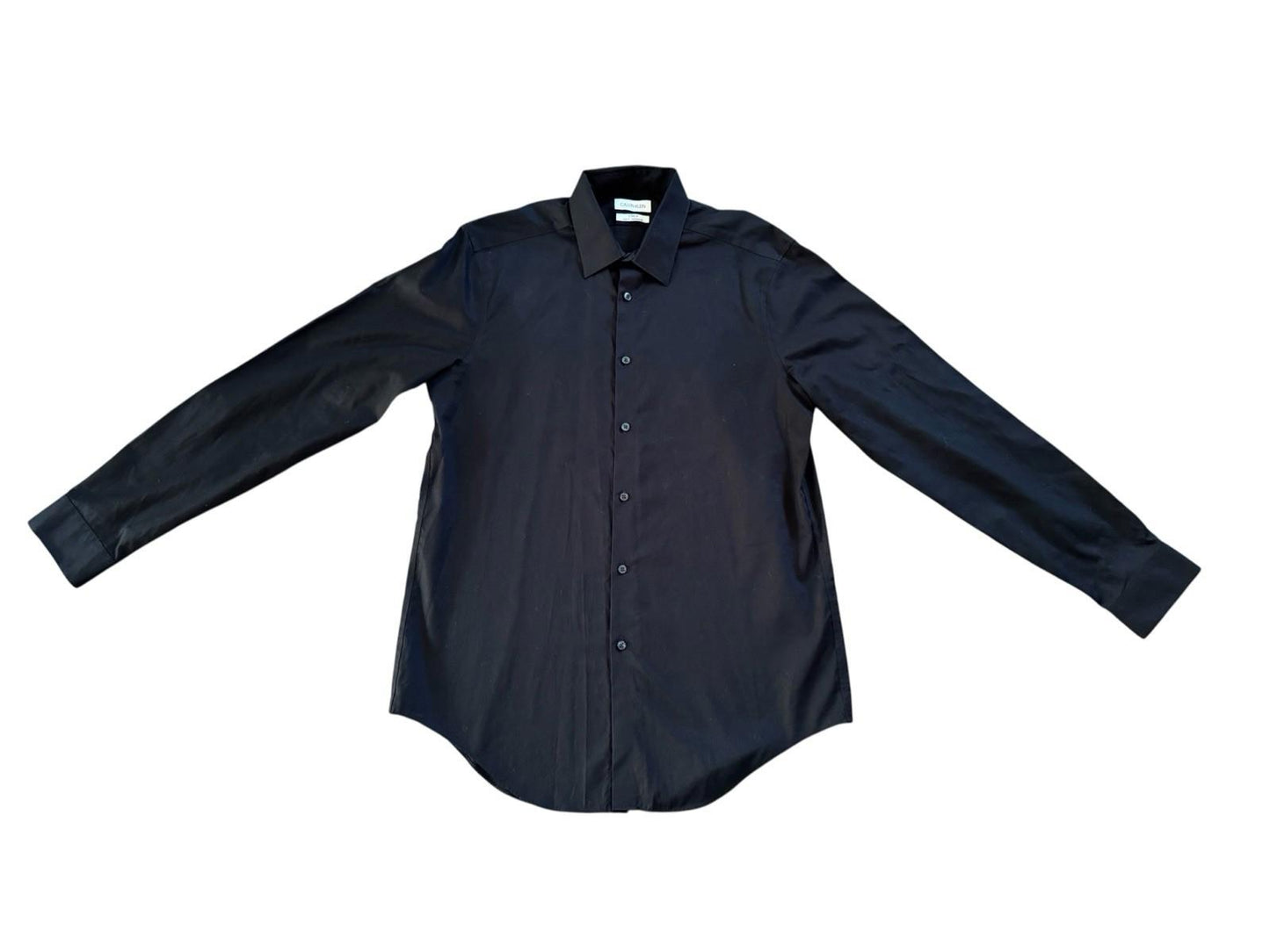 Calvin Klein Steel + Black Herringbone Men's Button Down Shirt 16 Slim Fit 34/35
