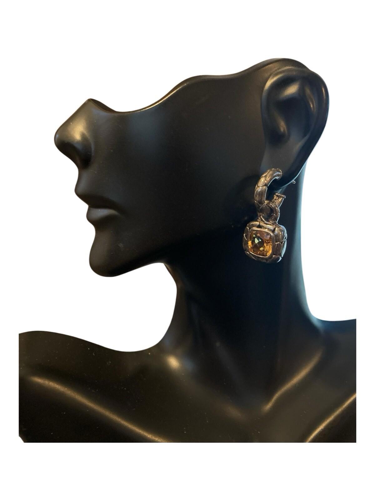 John Hardy Sterling Silver Citrine Hoop Dot Drop Earrings