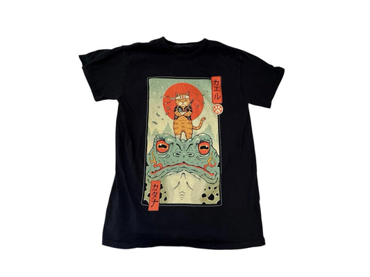 Threadless Vincent Trinidad Men's Small Black Cat Frog Short Sleeve T-Shirt