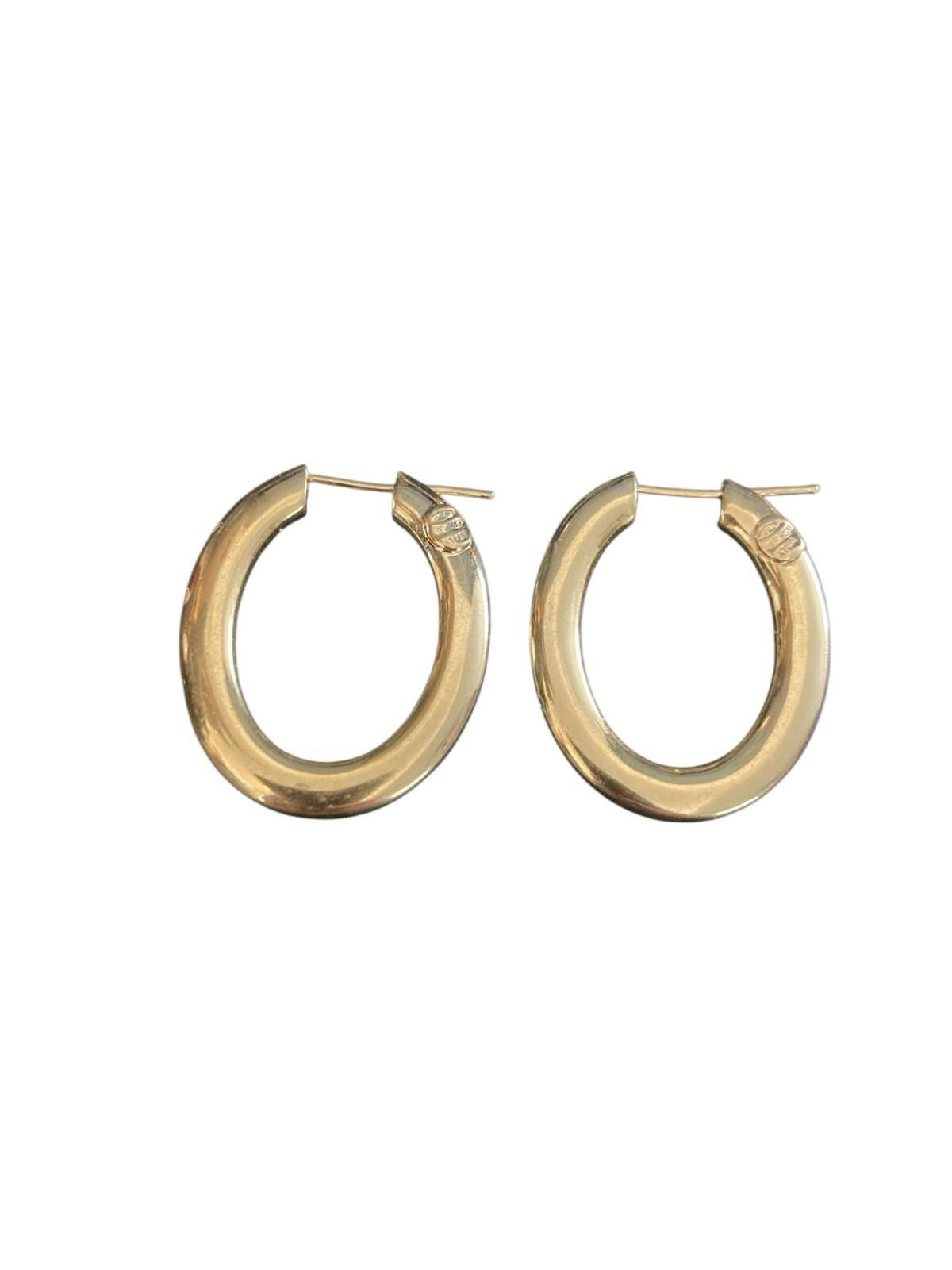 Vintage Riccardo Marotto 18k Gold Diamond Ruby Oval Hoop Earrings