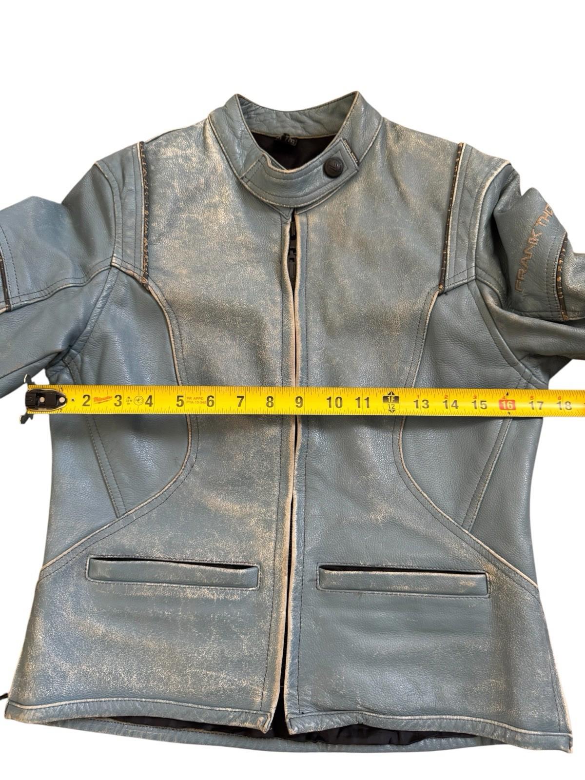 Vintage Frank Thomas BLUE Leather Motorcycle Jacket US Small UK 10 EUR 36