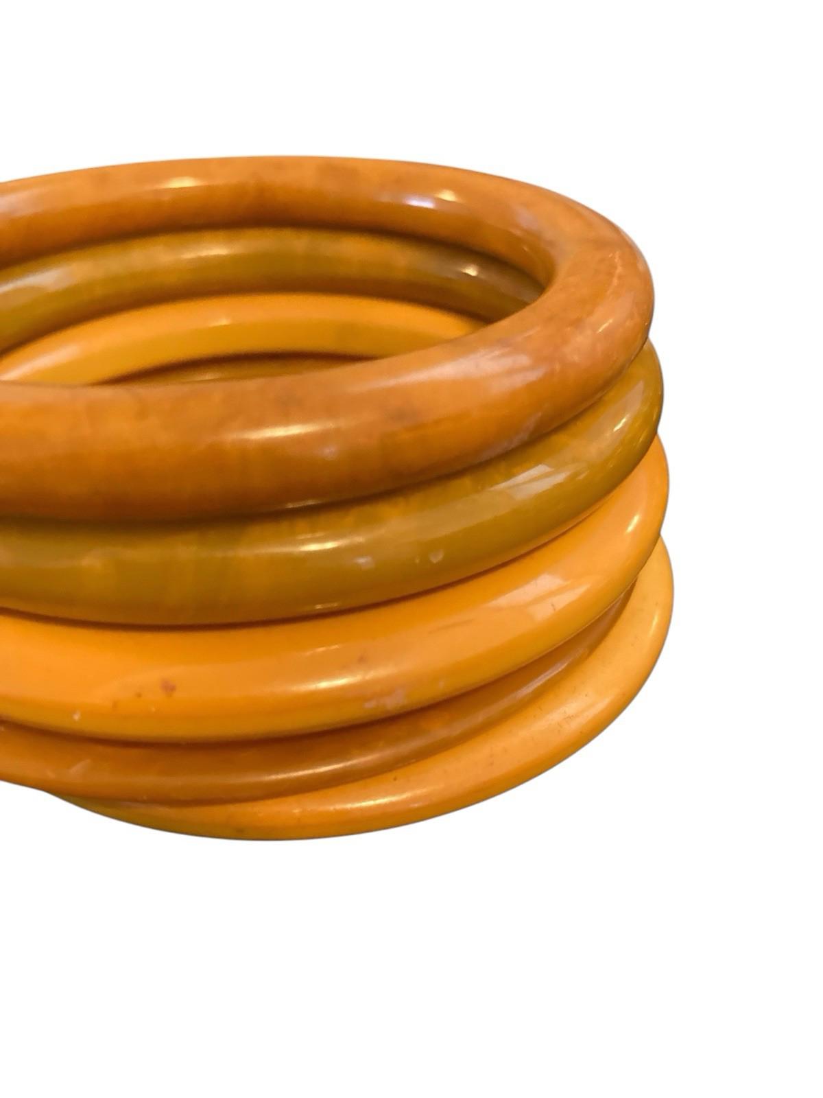 FIVE Vintage Bakelite Butterscotch Bangle Bracelets Amber/Green/Brown Art Deco