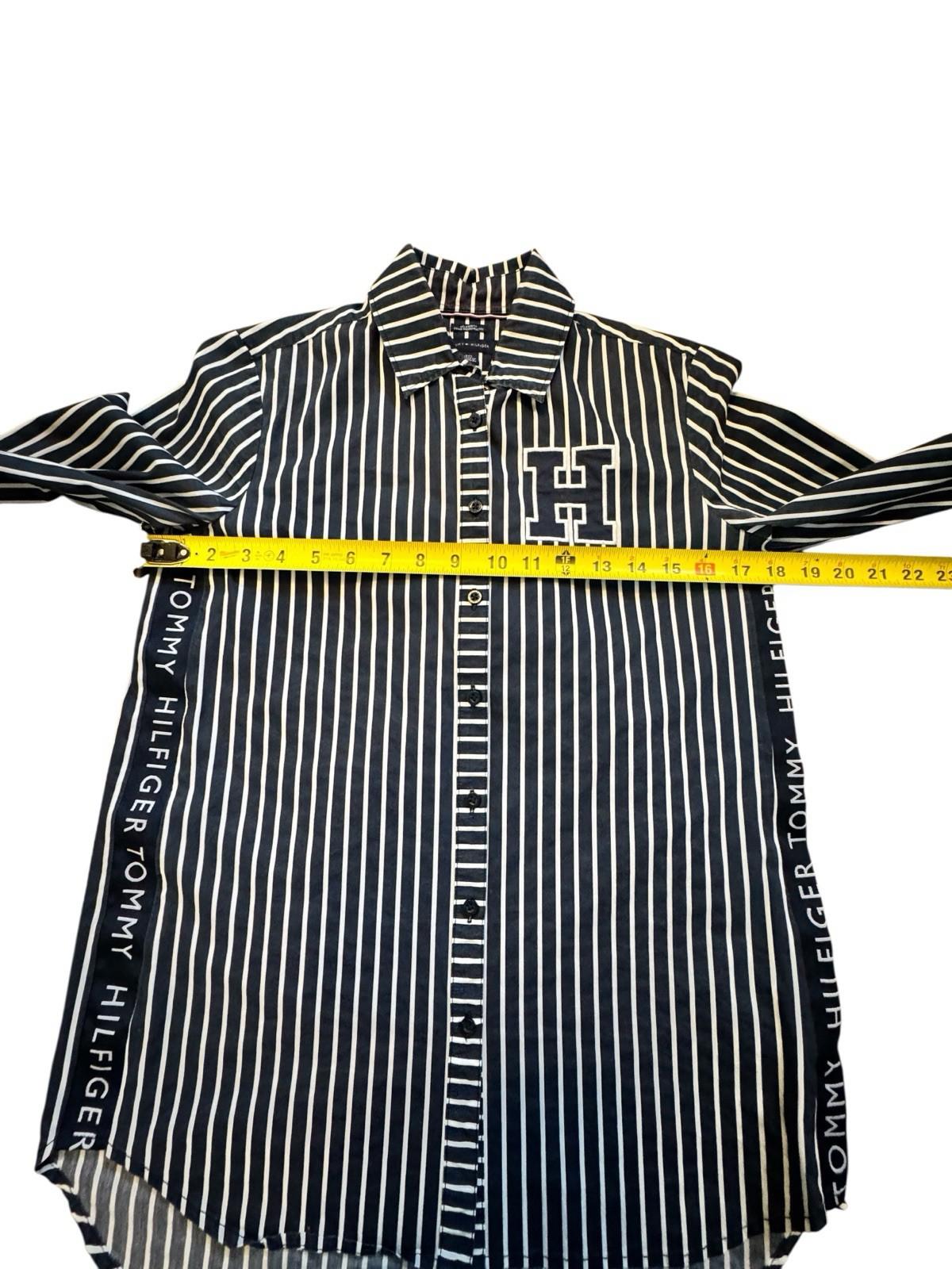 Tommy Hilfiger H Logo Blue Striped Button Down Men's Shirt Size XXS