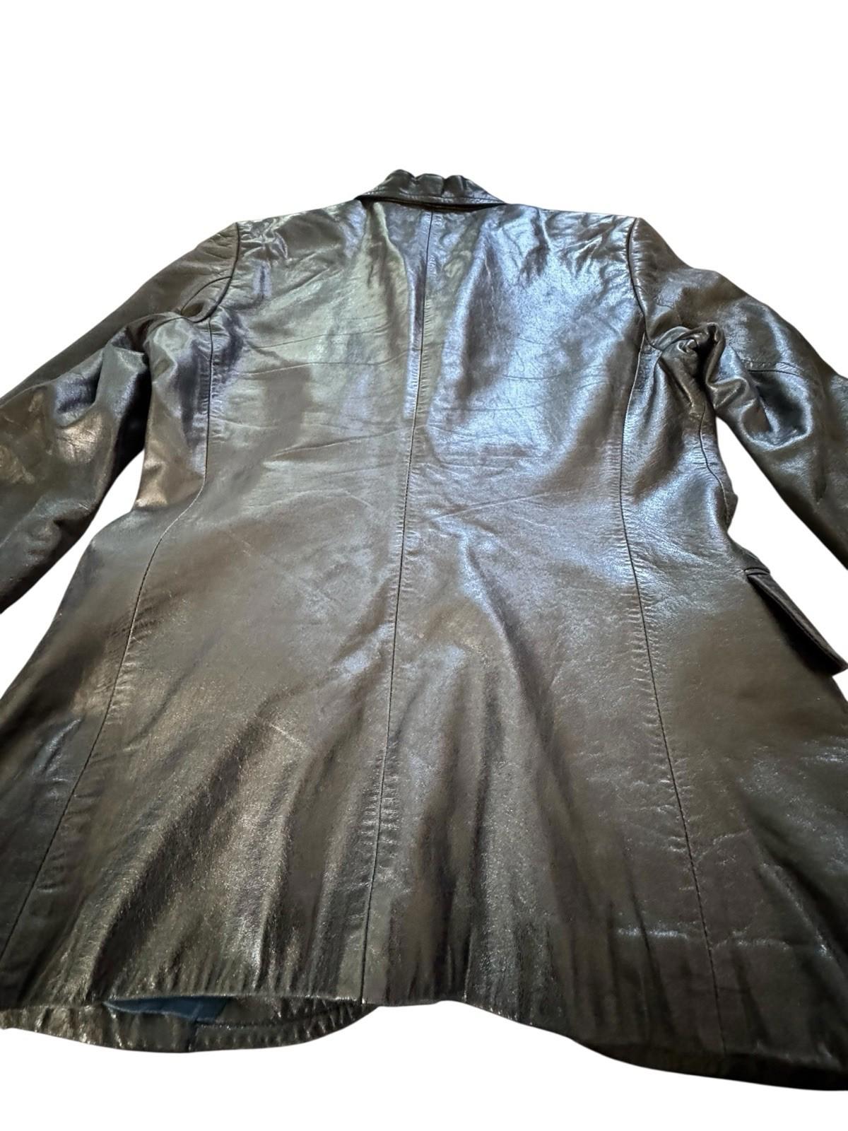 Richard Tyler Couture Black Three Button Leather Jacket Coat Size S/M