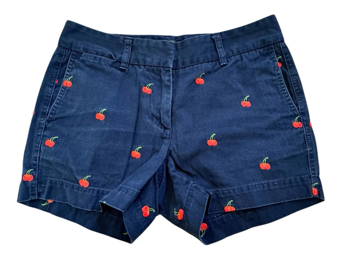 J.Crew Women's Size 00 Blue With Cherry Cherries 4" Chino Shorts