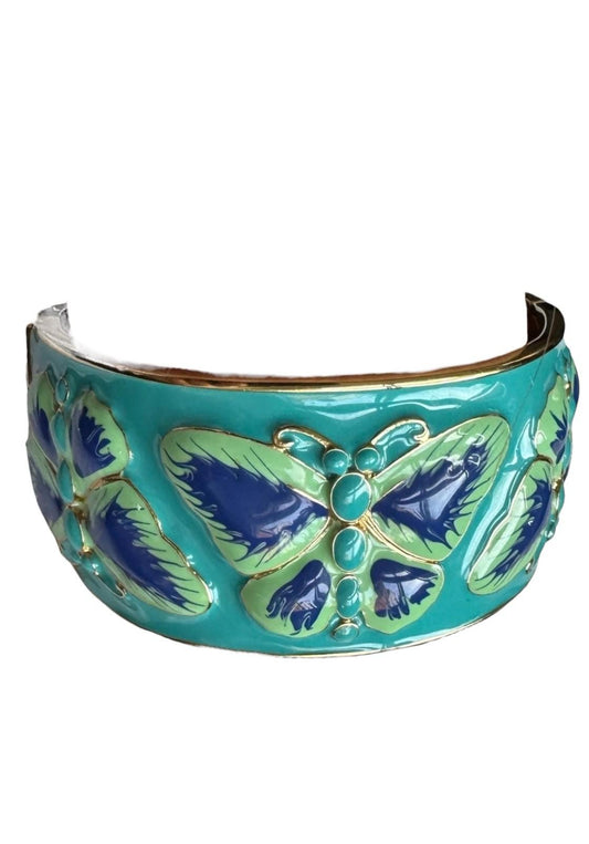 Vintage Kate Spade Blue Butterfly Hinged Cuff Bracelet NOS ORV $225