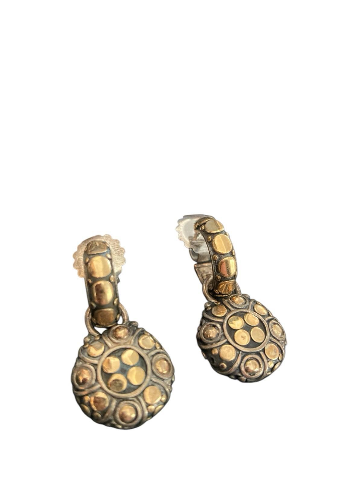 John Hardy 18K Gold Sterling Silver Hoop Dot Drop Earrings
