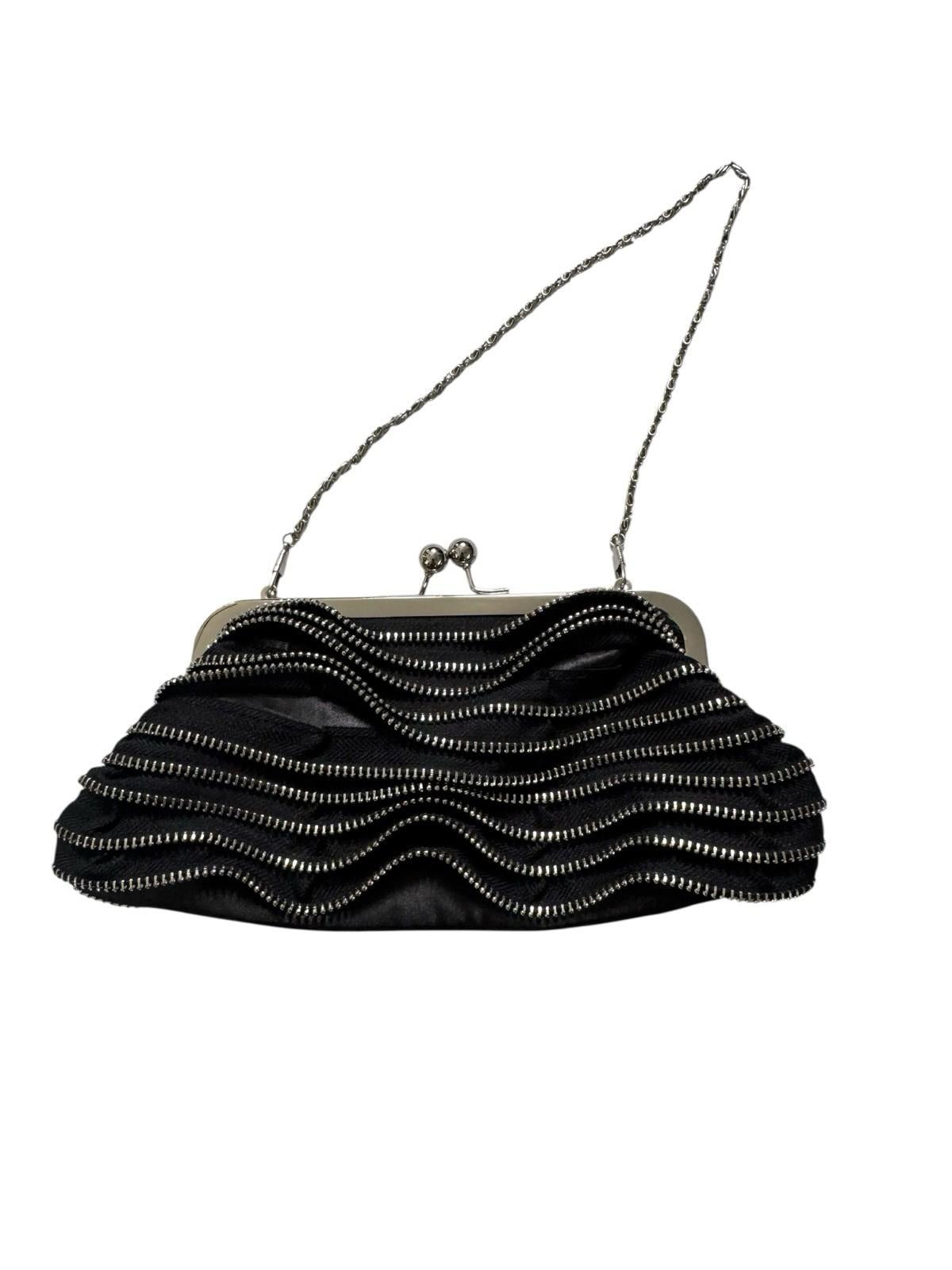 Zipper Pocketbook Evening Bag Cocktail Dress Accessory Black Chain Handle