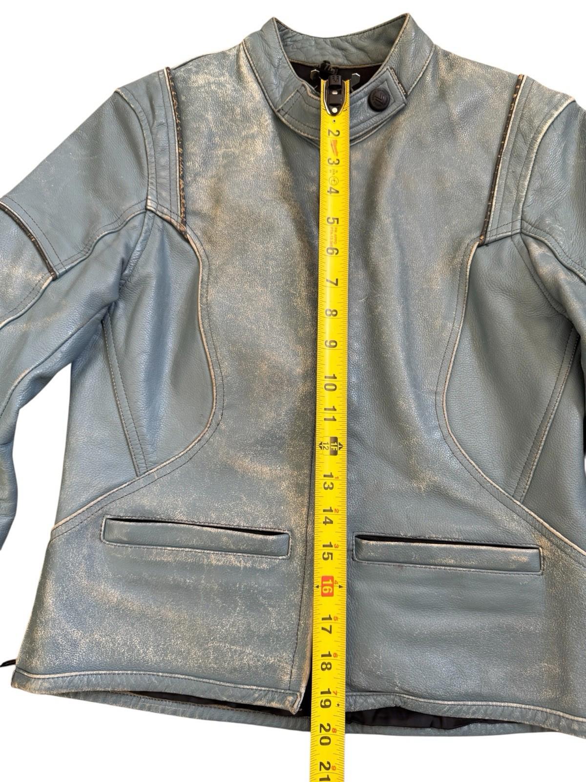 Vintage Frank Thomas BLUE Leather Motorcycle Jacket US Small UK 10 EUR 36
