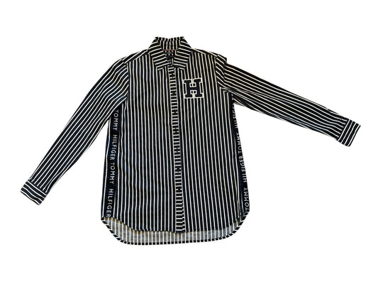 Tommy Hilfiger H Logo Blue Striped Button Down Men's Shirt Size XXS