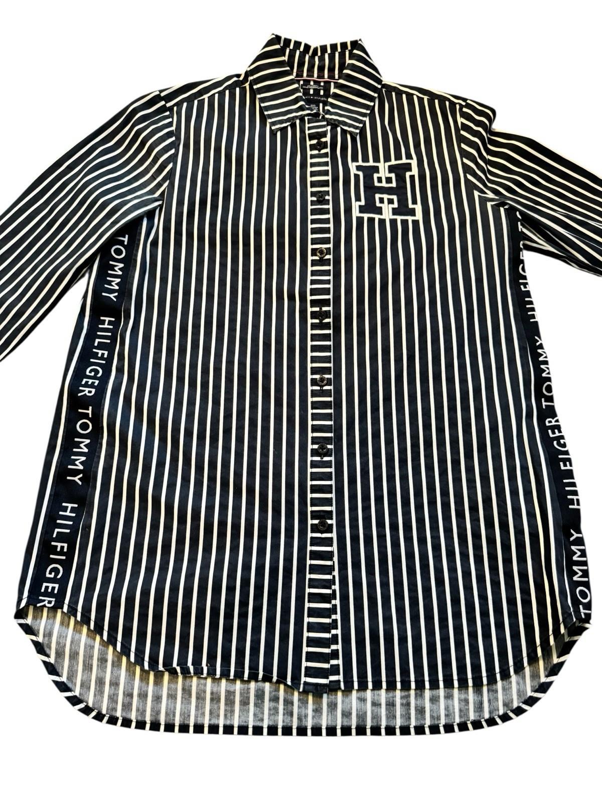 Tommy Hilfiger H Logo Blue Striped Button Down Men's Shirt Size XXS
