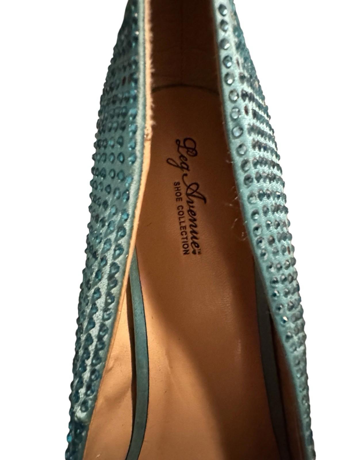 Leg Avenue Teal Glamour Stiletto Heel Satin Rhinestone Peep Pump Drag Shoe 12