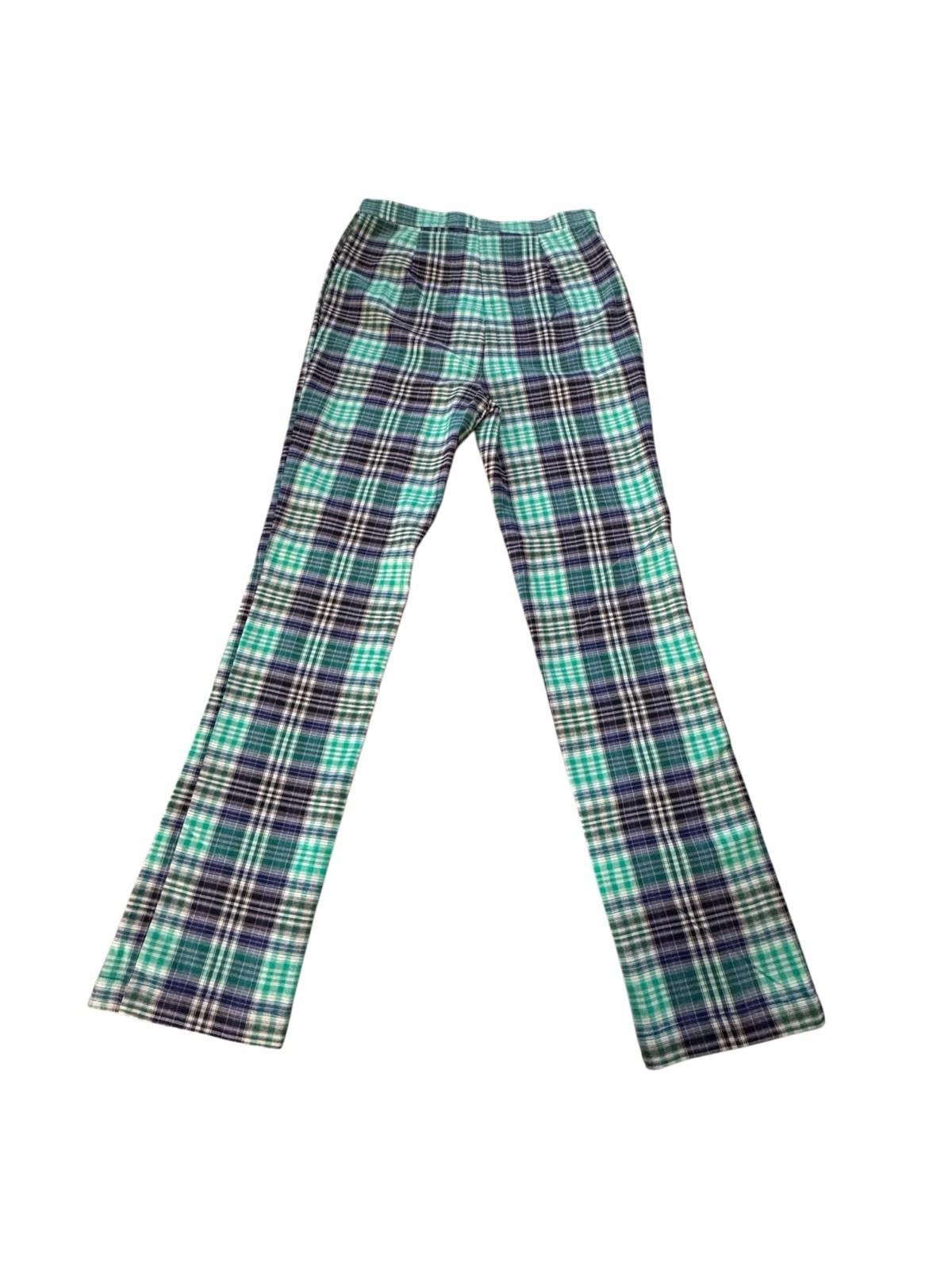 Urban Outfitters Size 4 Pants Plaid Retro Wide Slit Leg Teal Blue Black S BNWT