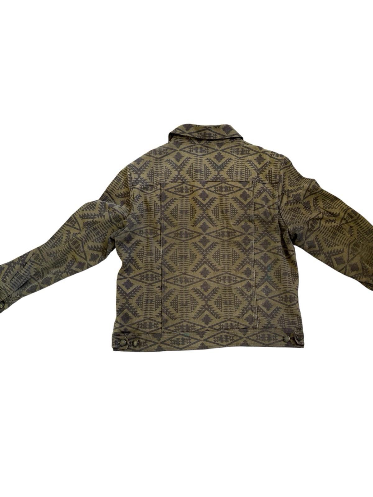1980s Pendleton Brown Aztec Western Cotton Denim Jean Jacket Removable Collar M