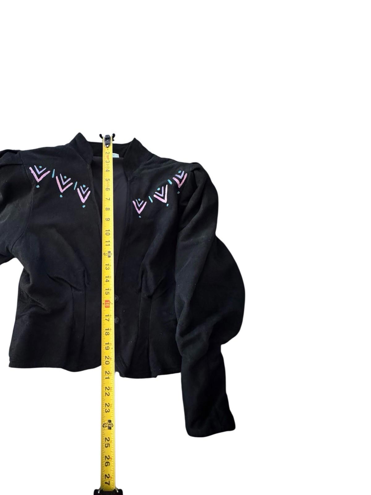 Vintage SHEBUE Victorian Cut Black Suede Hand Painted Jacket Blazer