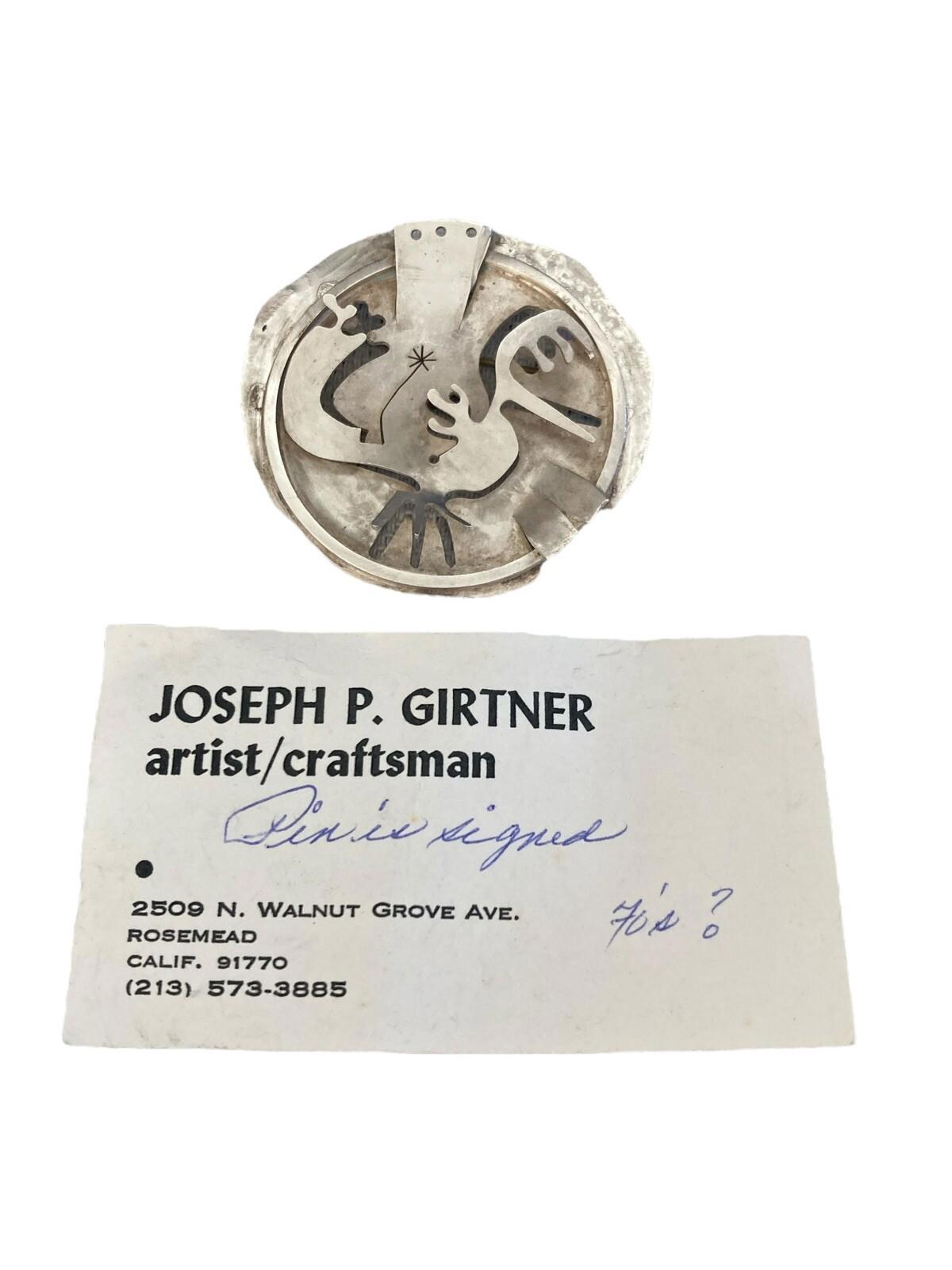 Joseph Girtner One Of A Kind Sterling Silver Pin Famous CA Damascus Knife Maker