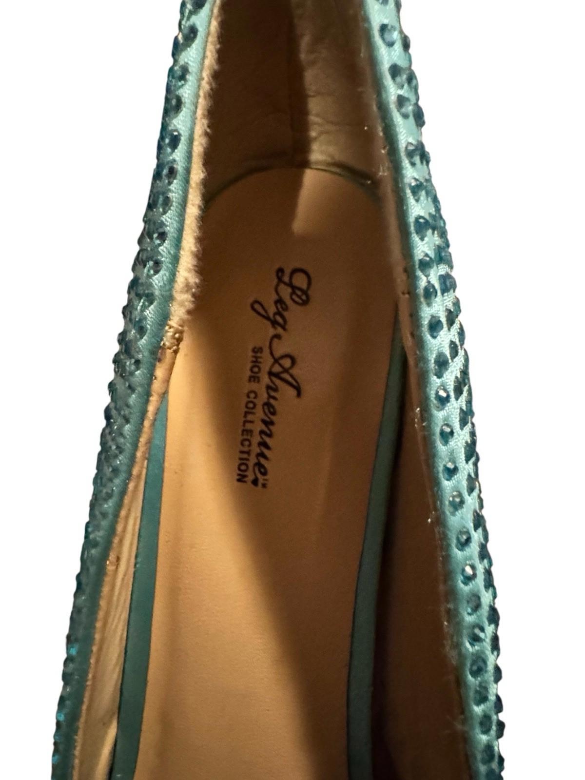 Leg Avenue Teal Glamour Stiletto Heel Satin Rhinestone Peep Pump Drag Shoe 12