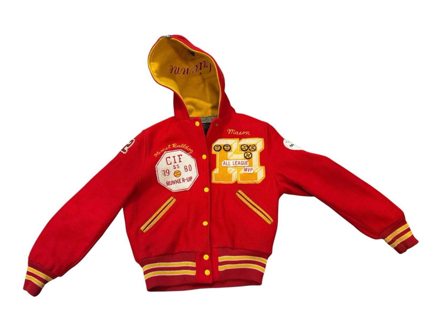 Vintage Skookum Women's Wool Red Yellow Softball JV Varsity Jacket Halloween