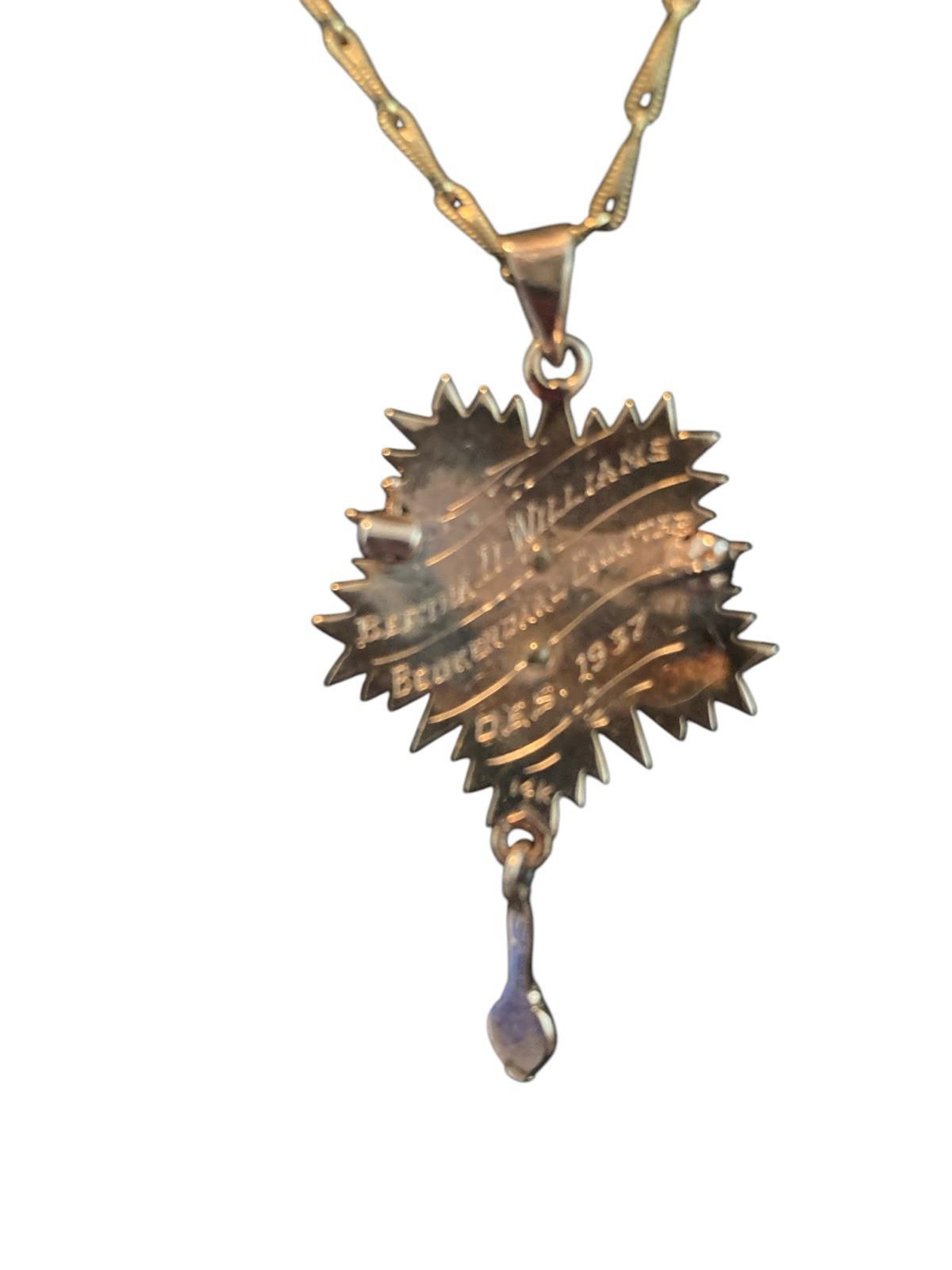 14K Gold Sorority Fraternal Pendant 1/20 12K Gold Necklace 1937 Beukendaal