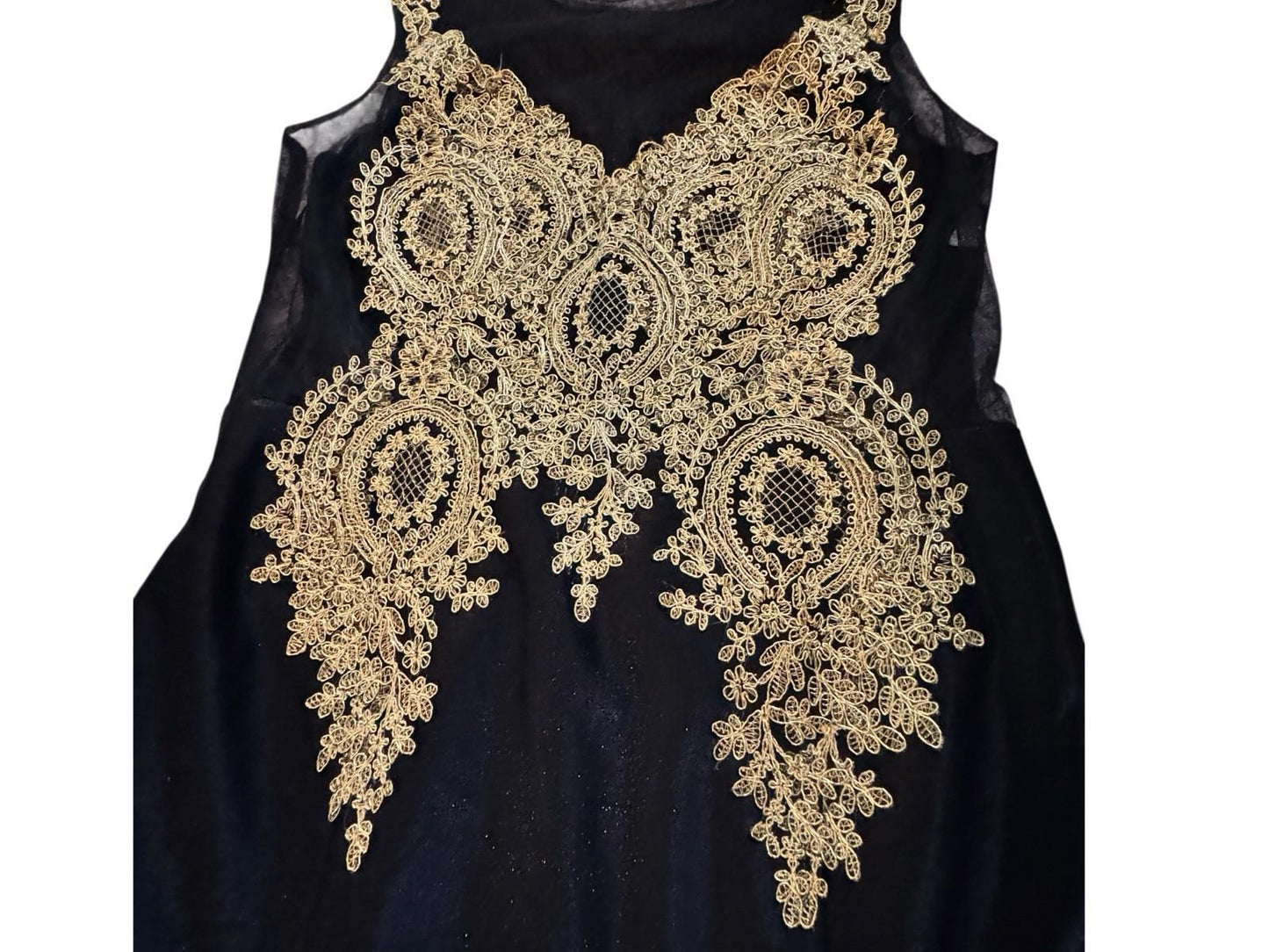 Grace Karin Black Gown Gold Floral Appliques Lined Formal Dress Size 16 Drag