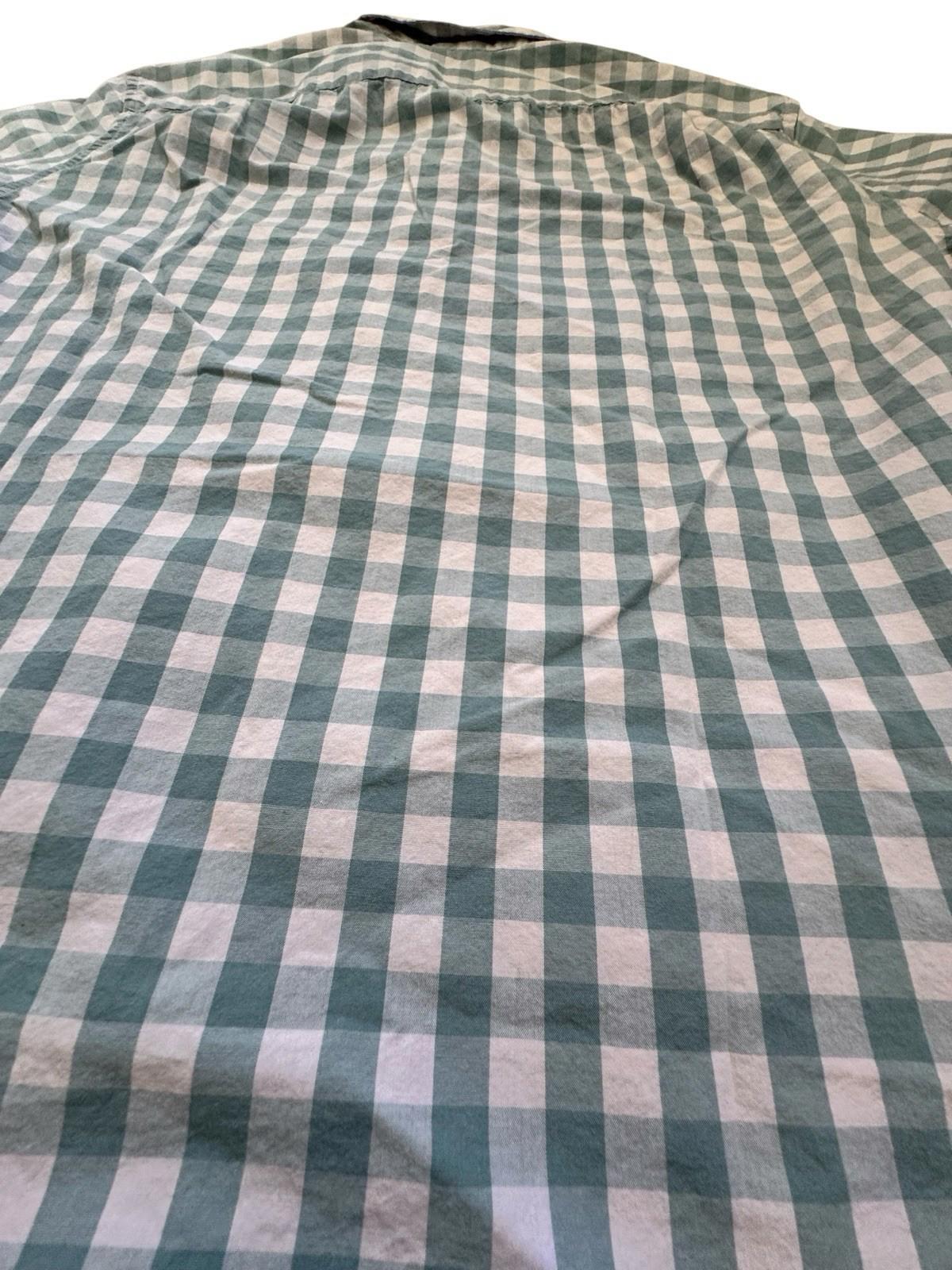 J Crew Slim Teal Turquoise Men's Short Sleeve Checkered Button Down Shirt Large