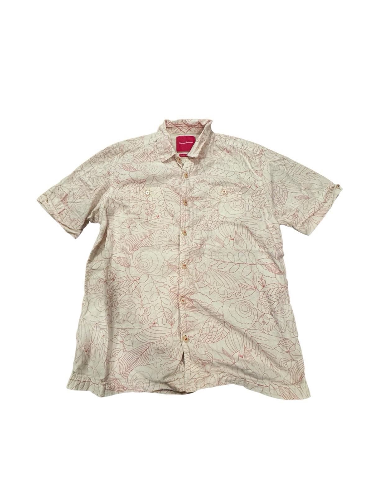 Tommy Bahama Island Modern Fit Red Floral Hawaiian Silk Cotton Shirt Mens M